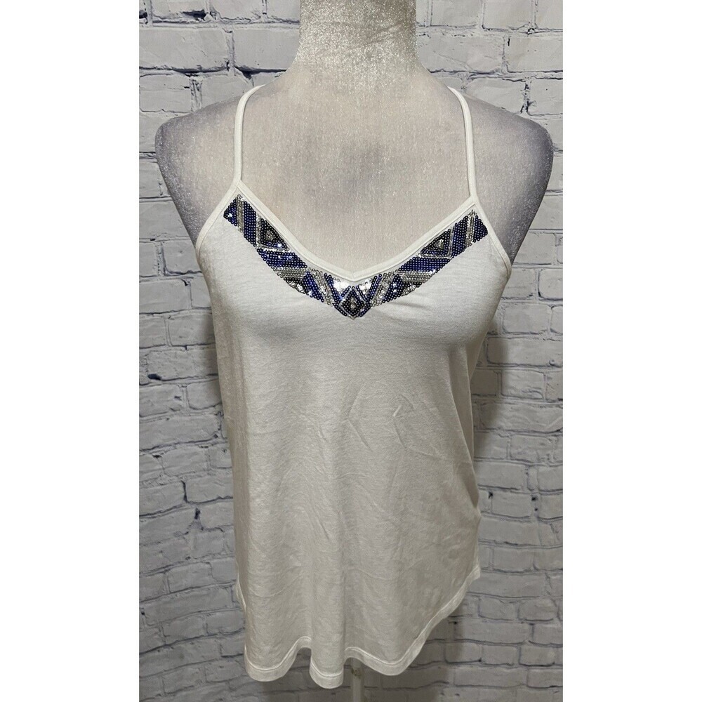 Express Sequin V Neck racerback White Spaghetti Strap Top Size Small